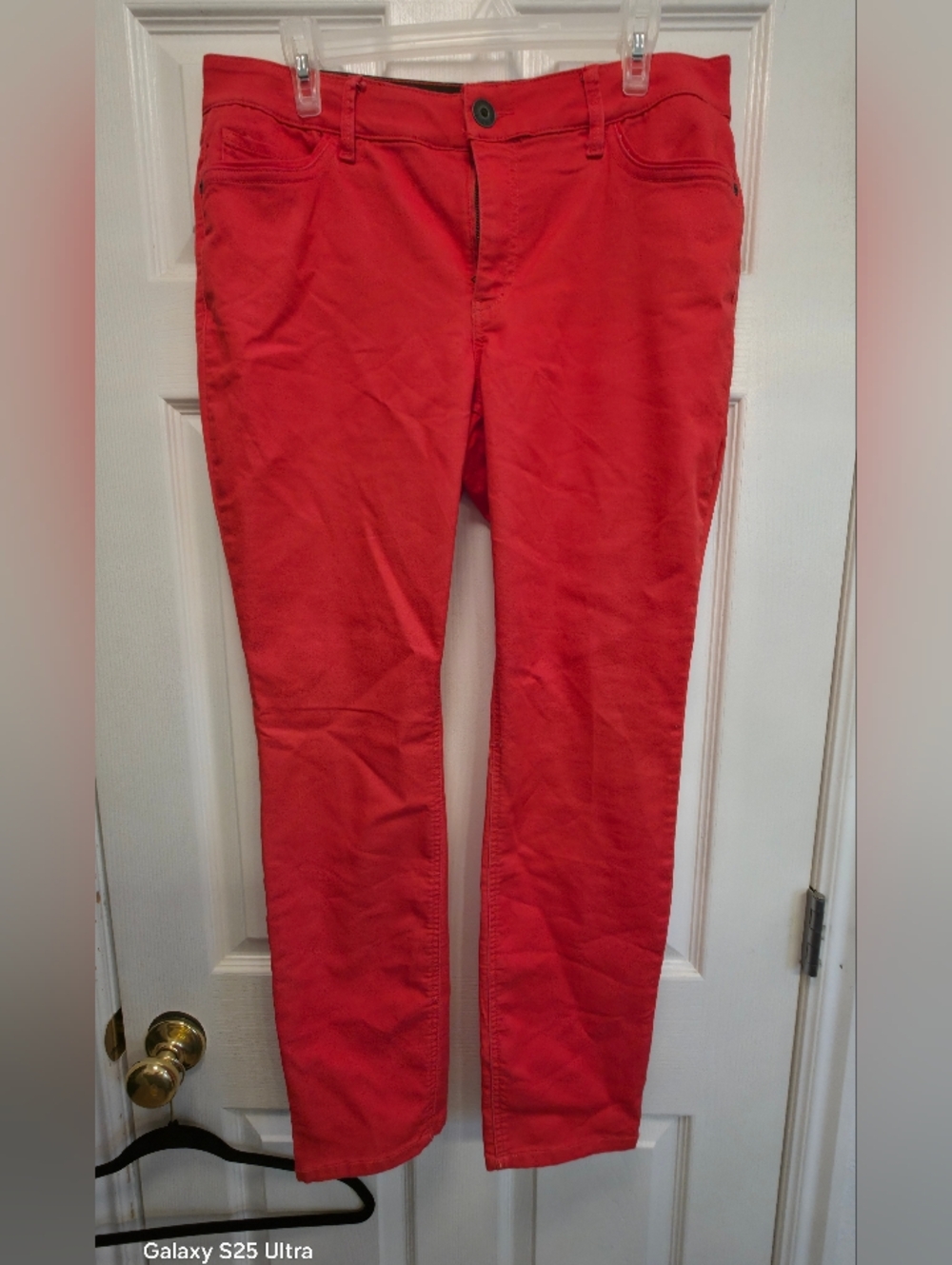 Womens Bright Redish Orange Slim Pants